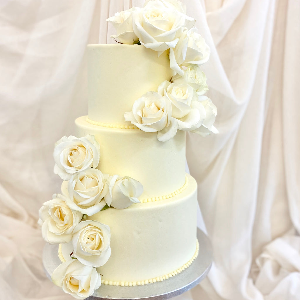 Garden Rose | Buttercream Iced Cake with Fresh Roses, Colour Options Available