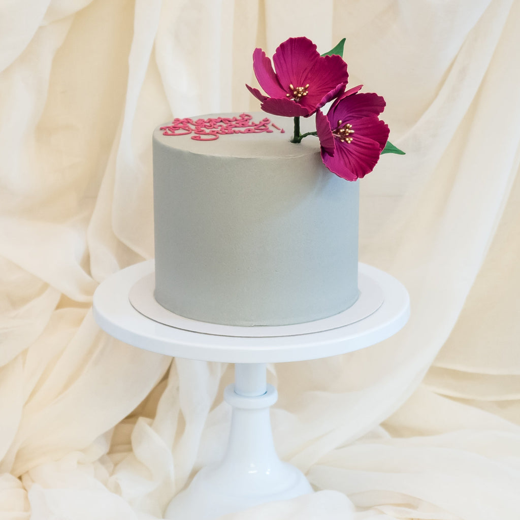 Burgundy Flowers | Buttercream Iced Cake with Sugar Flowers