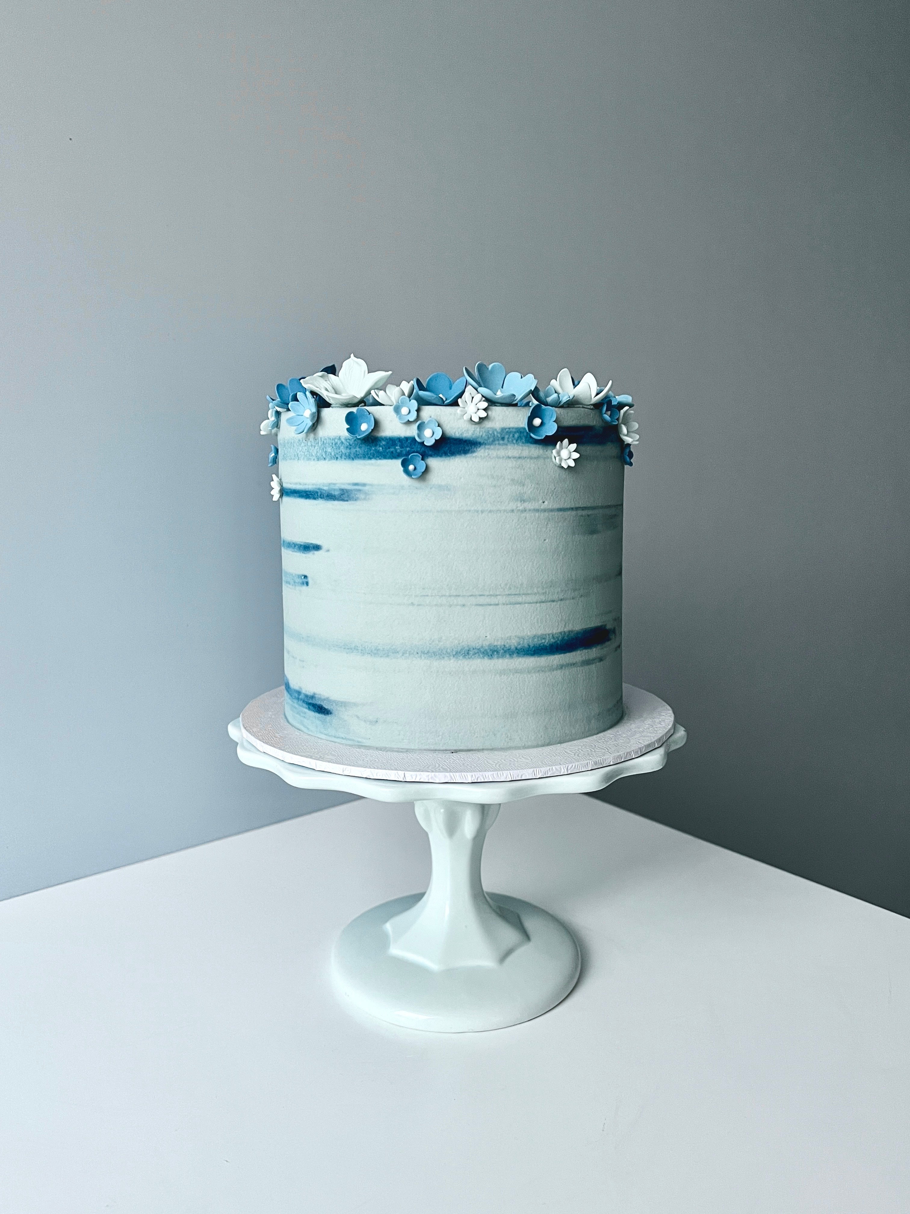 Buttercream Floral Cake Blue And Yellow colour scheme | Blue cakes, White  birthday cakes, Buttercream cake designs