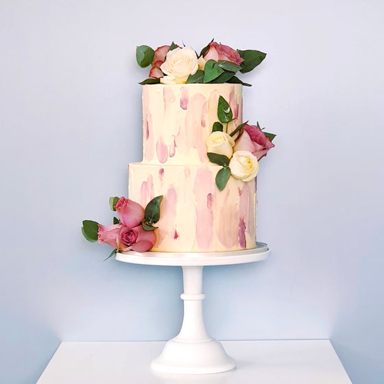 Brushstroke Beauty | Buttercream Iced Cake with Fresh Flowers
