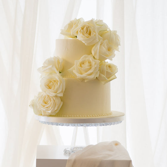 Garden Rose | Buttercream Iced Cake with Fresh Roses, Colour Options Available