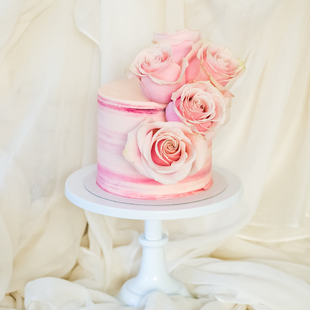 Marbled Garden Rose | Buttercream Iced Cake with Fresh Roses
